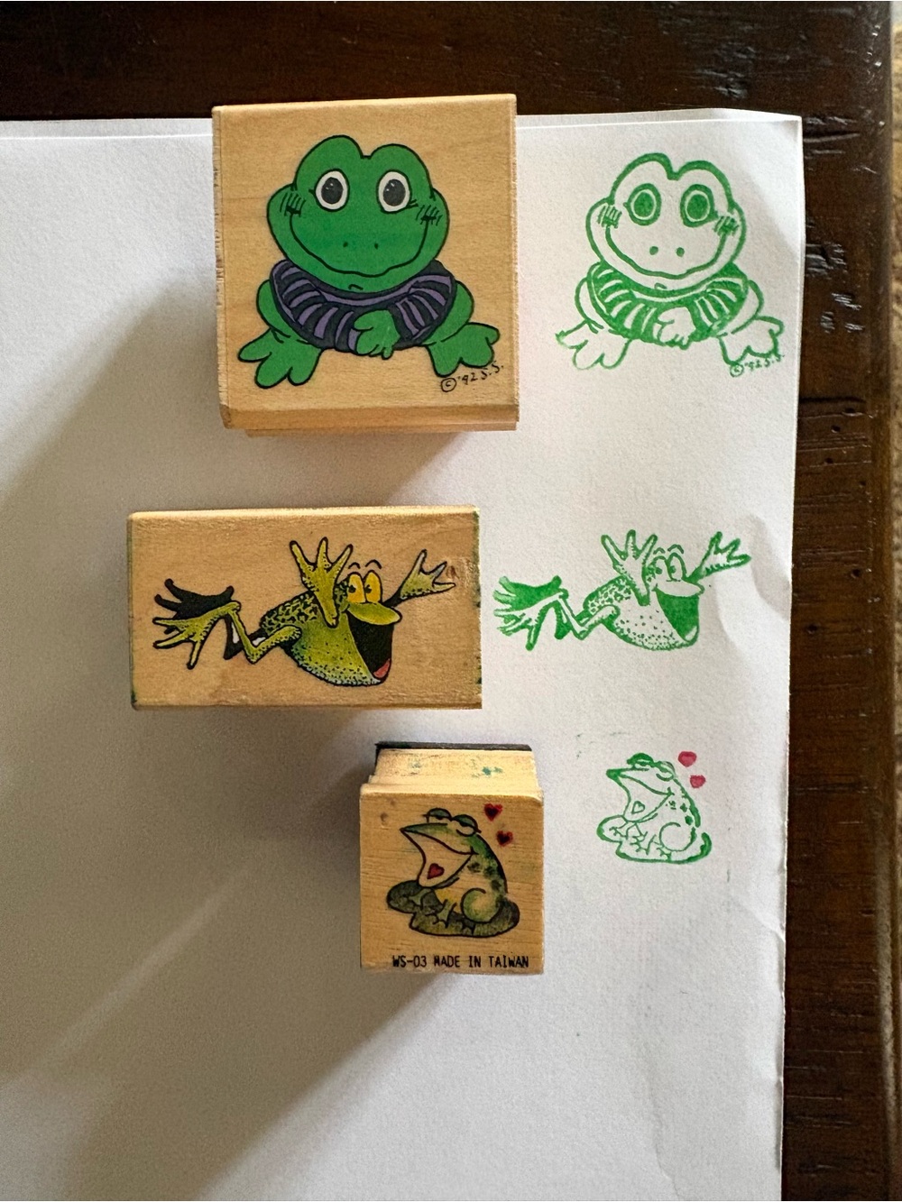 Lot of 3 Vintage Frog Wood Rubber Stamps Cute Jumping Love Frog Craft Scrapbook